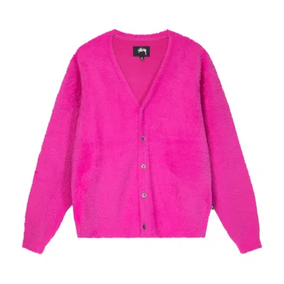 Pre-owned Stussy Shaggy Cardigan 'fuchsia' In Pink