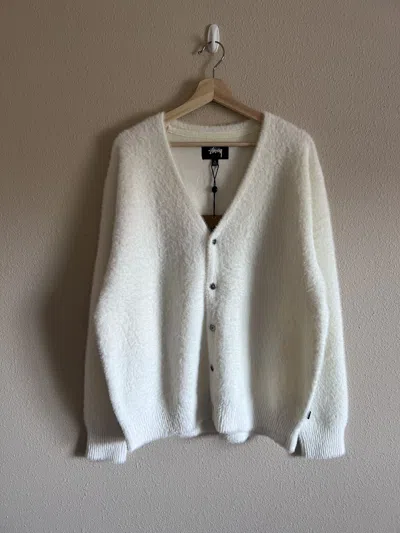 Pre-owned Stussy Shaggy Cardigan White