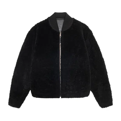 Pre-owned Stussy Shearling Reversible Bomber 'black'