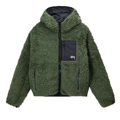 Pre-owned Stussy Sherpa Jacket 'olive' In Green