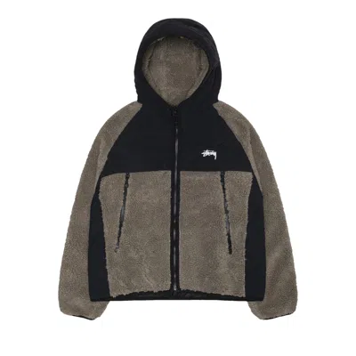 Pre-owned Stussy Sherpa Paneled Hooded Jacket 'stone' In Grey