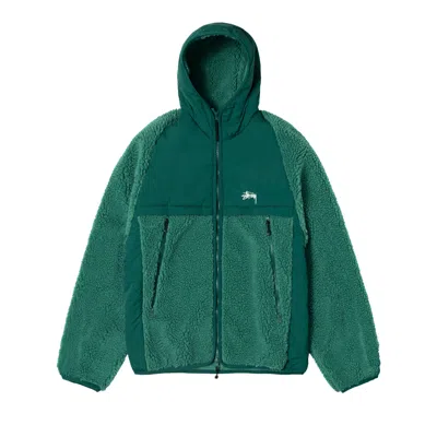 Pre-owned Stussy Sherpa Paneled Hooded Jacket 'teal' In Green