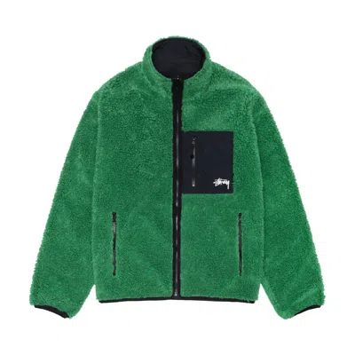 Pre-owned Stussy Sherpa Reversible Jacket 'green' In Multi-color