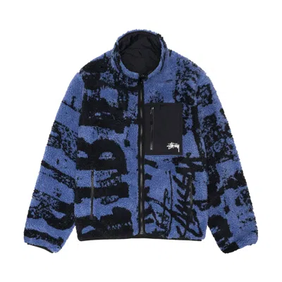 Pre-owned Stussy Sherpa Reversible Printed Jacket 'blue' In Multi-color