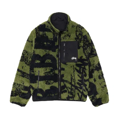 Pre-owned Stussy Sherpa Reversible Printed Jacket 'green' In Multi-color