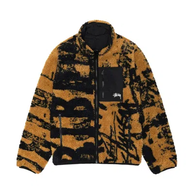 Pre-owned Stussy Sherpa Reversible Printed Jacket 'yellow' In Multi-color