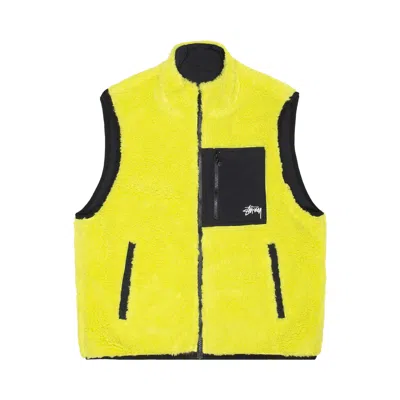 Pre-owned Stussy Sherpa Reversible Vest 'lime' In Multi-color