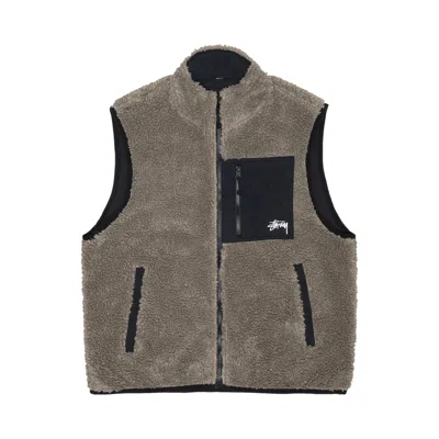 Pre-owned Stussy Sherpa Reversible Vest 'stone' In Multi-color