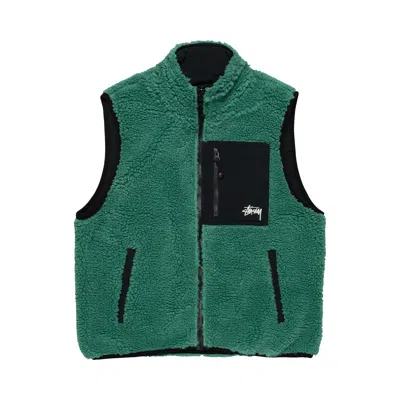 Pre-owned Stussy Sherpa Reversible Vest 'teal' In Green