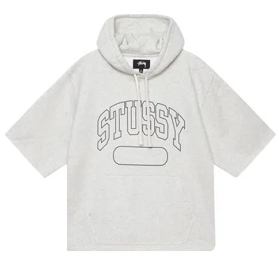 Pre-owned Stussy Short-sleeve Boxy Cropped Hoodie 'ash Heather' In Grey