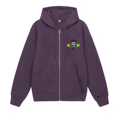 Pre-owned Stussy Skull Crest Zip Hoodie 'grape' In Purple