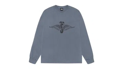 Pre-owned Stussy Skull Wings Long Sleeve Pigment Dyed Tee Shirt In Navy Blue