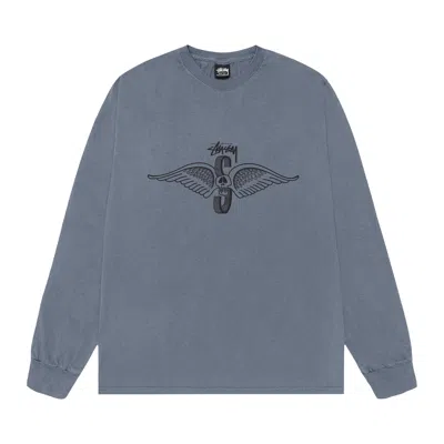 Pre-owned Stussy Skull Wings Long-sleeve Tee Pigment Dyed 'navy' | Blue | Men's Size L