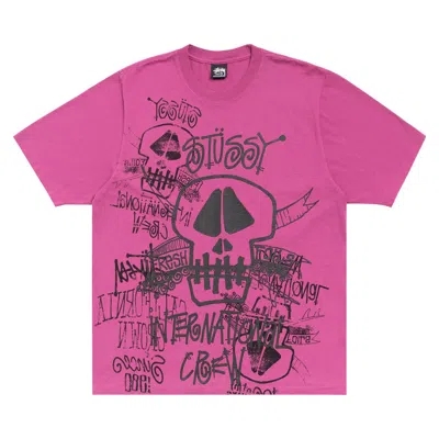 Pre-owned Stussy Skulls Tee Pigment Dyed 'berry' | Red | Men's Size L