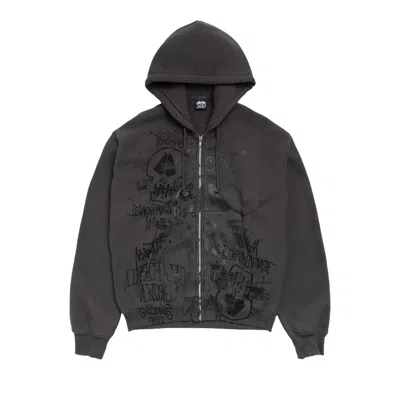 Pre-owned Stussy Skulls Zip Hoodie Pigment Dyed 'faded Black' | Men's Size M