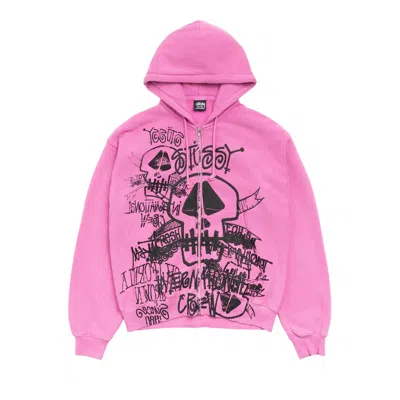 Pre-owned Stussy Skulls Zip Hoodie Pigment Dyed 'pink' | Men's Size Xxl