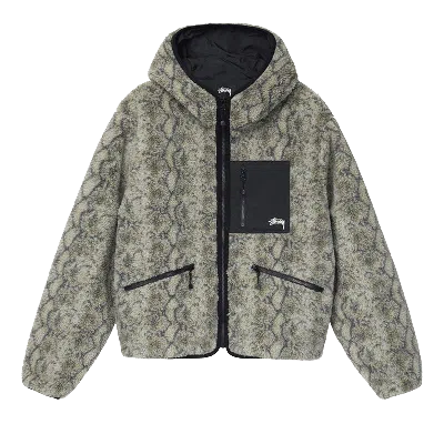 Pre-owned Stussy Snake Jacquard Sherpa Jacket 'grey'