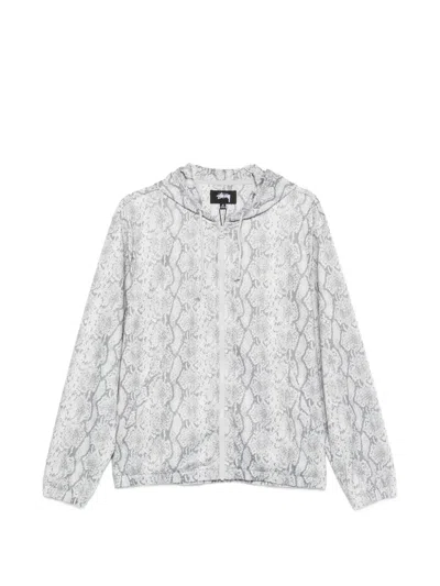 Stussy Snake-print Zip-up Hoodie In White