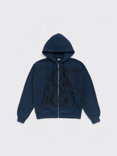 Stussy Snakeskin-print Zip-up Hoodie In Blue
