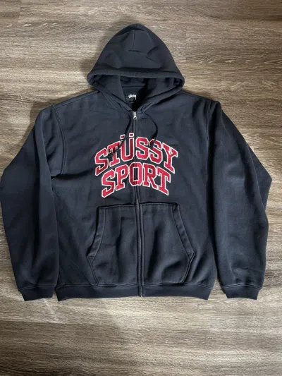 Pre-owned Stussy Sport Embroidered Zip Up Hoodie 2024 Large Black