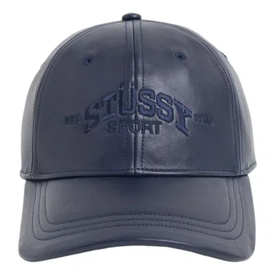 Stussy Sport Leather Cap 'navy' In Blue