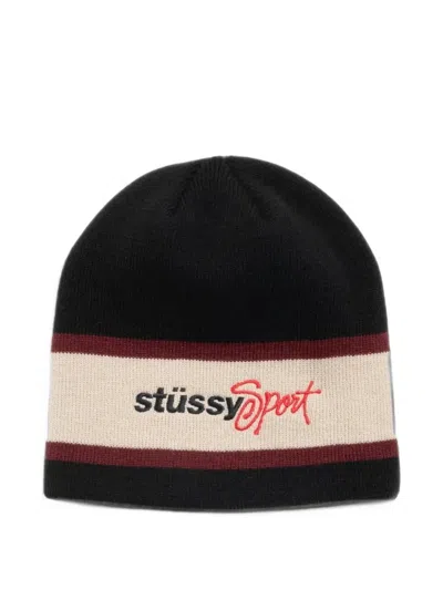 Stussy Sport Stripe Beanie Hat In Black