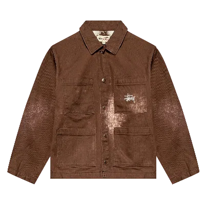 Pre-owned Stussy Spotted Bleach Chore Jacket 'brown'