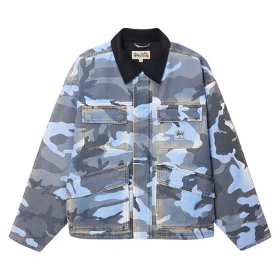 Pre-owned Stussy Spray Dye Canvas Jacket 'blue Camo' In Multi-color