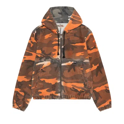 Pre-owned Stussy Spray Dye Hooded Work Jacket 'orange Camo' In Multi-color