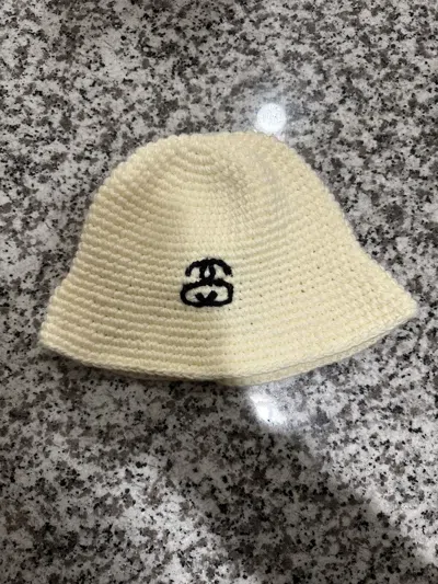 Pre-owned Stussy Ss Link Crochet Bucket Hat In White