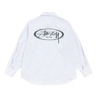 Stussy Standard Logo Shirt 'blue Stripe' In White