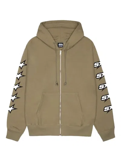 Stussy Star-print Zip-up Hoodie In Brown