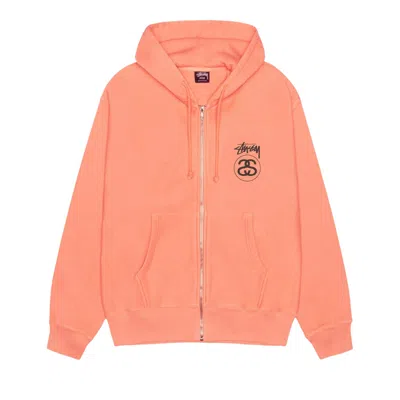 Pre-owned Stussy Stock Link Zip Hoodie Pigment Dyed 'sherbert' | Orange | Men's Size L
