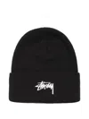 Stussy Stock Logo-embroidered Beanie Hat In Black