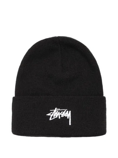 Stussy Stock Logo-embroidered Beanie Hat In Black
