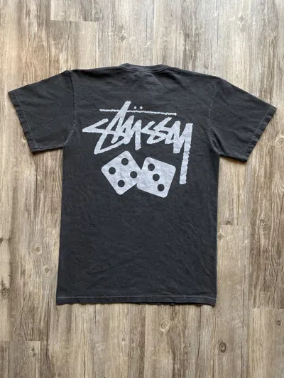 Pre-owned Stussy Stock Script Logo & Dice Overdyed Graphic Tshirt In Black