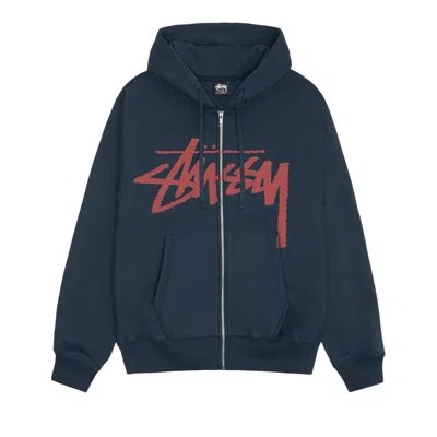 Pre-owned Stussy Stock Zip Hoodie 'navy' In Blue