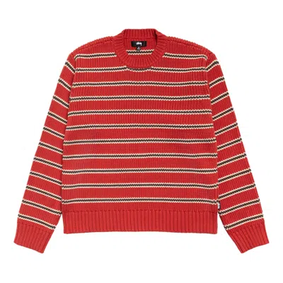Pre-owned Stussy Stripe Knit Crew 'brick' | Red | Men's Size M