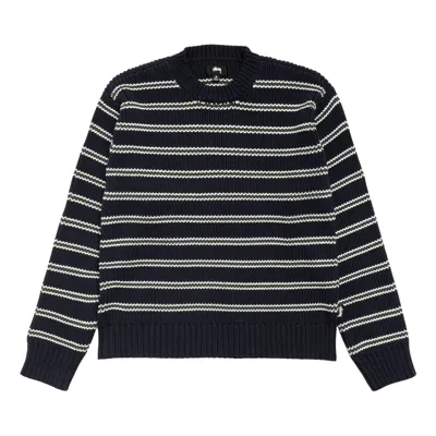 Pre-owned Stussy Stripe Knit Crew 'ocean' | Blue | Men's Size L