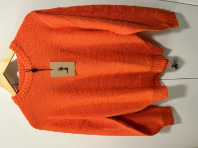 Pre-owned Stussy Stripe Men's Sweater Safety Orange Size Small