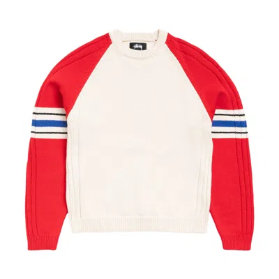 Pre-owned Stussy Stripe Raglan Crew 'red' | Men's Size M