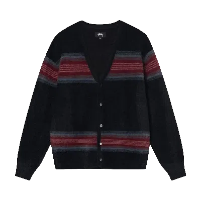 Pre-owned Stussy Stripe Shaggy Cardigan 'black'