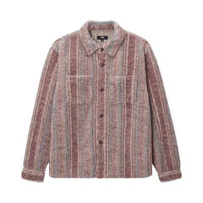 Pre-owned Stussy Stripe Sherpa Shirt 'berry' In Multi-color