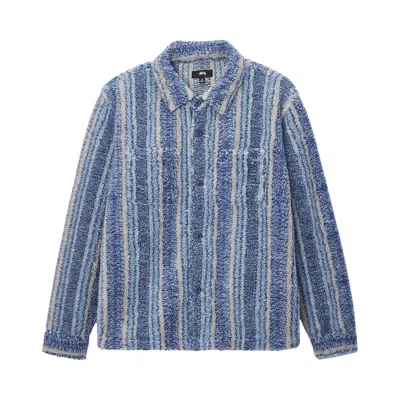 Pre-owned Stussy Stripe Sherpa Shirt 'indigo' In Blue