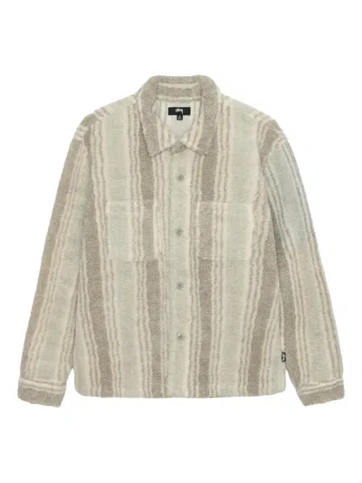 Stussy Stripe Sherpa Shirt In Neutral
