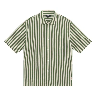 Pre-owned Stussy Striped Boxy Flat Hem Shirt 'green' In Multi-color