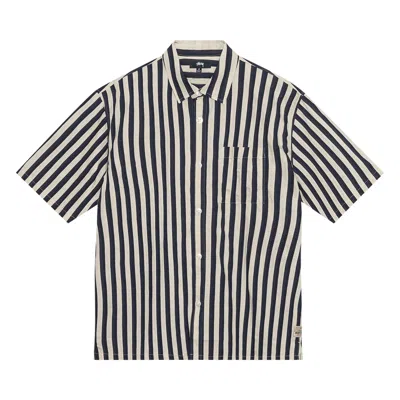 Pre-owned Stussy Striped Boxy Flat Hem Shirt 'navy' In Multi-color