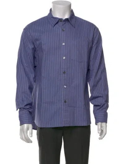 Pre-owned Stussy Striped Long Sleeve Dress Shirt In Blue