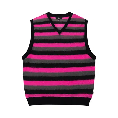 Pre-owned Stussy Striped Sweater Vest 'pink' In Multi-color