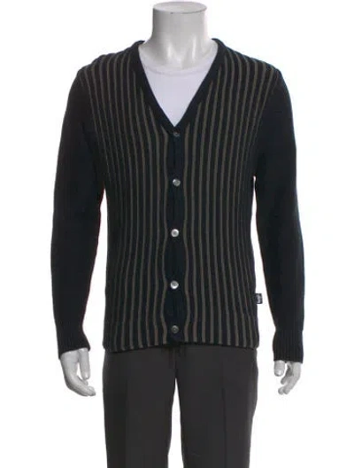 Pre-owned Stussy Striped V-neck Cardigan In Black
